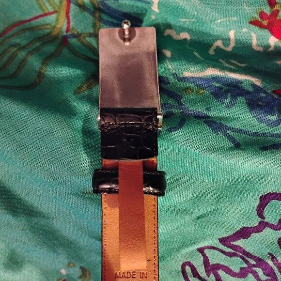 ❤️Ladies LAUREN RALPH LAUREN Black Croc Italian Leather Belt Sz Small main image 5